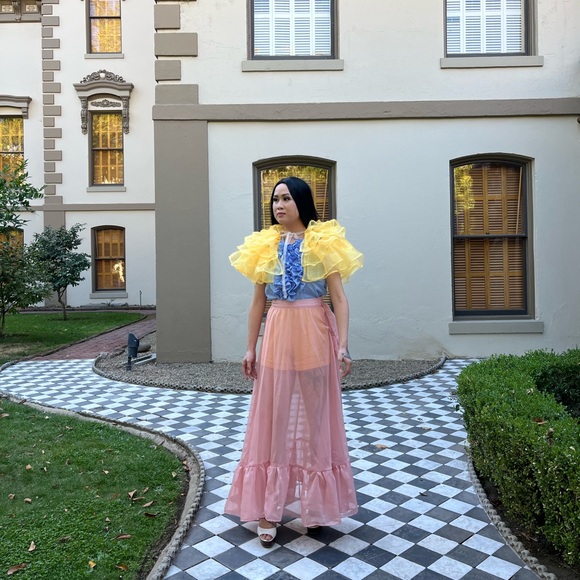 Poor Things Inspired Blue Ruffle Button Up Top - Picture 3 of 3